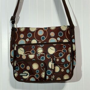 Dickies Messenger Brown Retro Circle Print Shoulder Laptop School Travel Tote